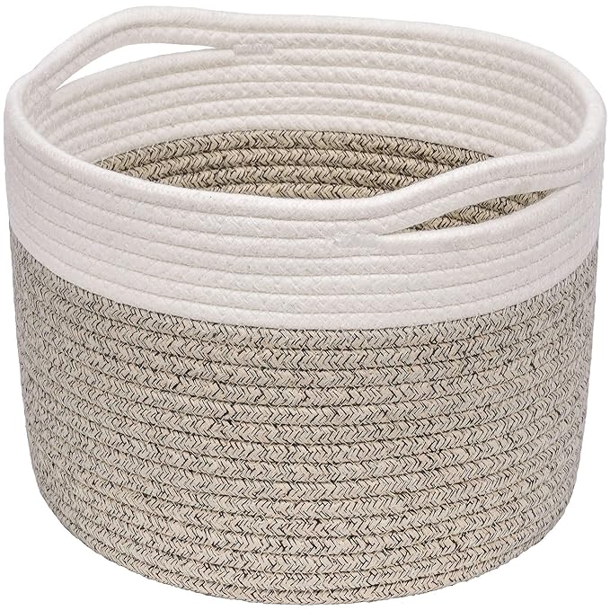 INDRESSME Mini Woven Storage Basket, 9.4 x 7.1 inches, Mini Round Rope Baskets with Handles, Dog Toy Storage, Mini Laundry Baskets for Organizing, Mini Toy Basket for Gifts Empty