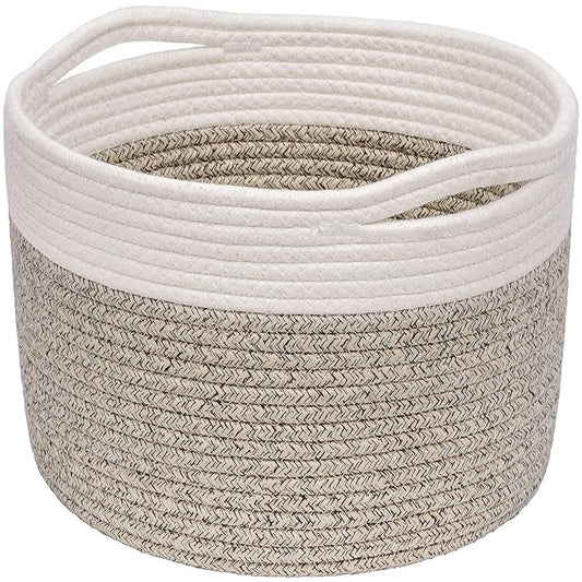 INDRESSME Mini Woven Storage Basket, 9.4 x 7.1 inches, Mini Round Rope Baskets with Handles, Dog Toy Storage, Mini Laundry Baskets for Organizing, Mini Toy Basket for Gifts Empty