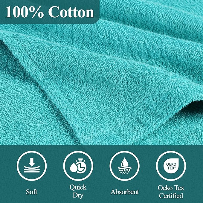 Superior Kids Cotton Terry Poncho, Soft, Absorbent Bath Towel with Hood, Bathroom Accessories, Long, Plush Bathrobes for Bath, Shower, Spa, Resort, Hotel, Beach, Pool, Boy, Girl, Large Size, Teal