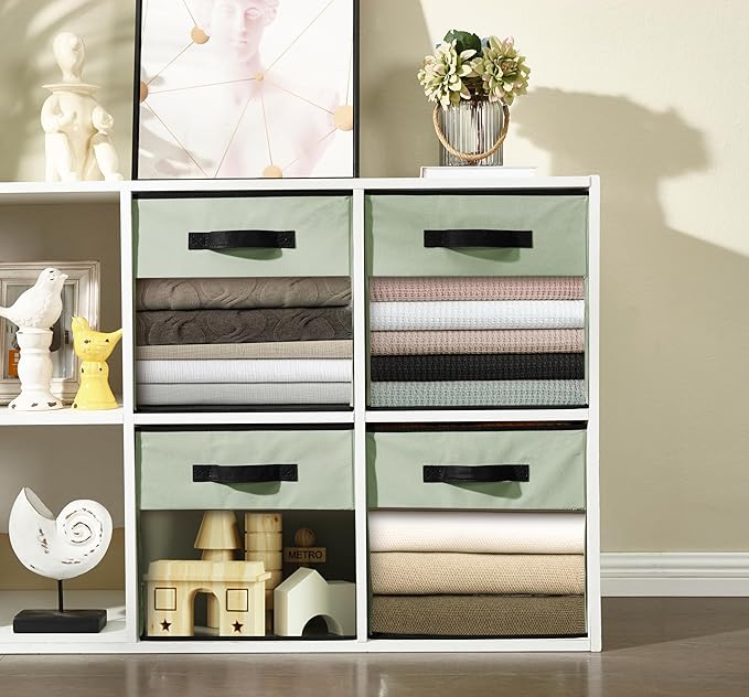 DECOMOMO Kallax Storage Cubes, 13x13x15 Storage Cube Bins with Window, Baskets for Organizing Shelves (Kallax / 4pcs, Green)