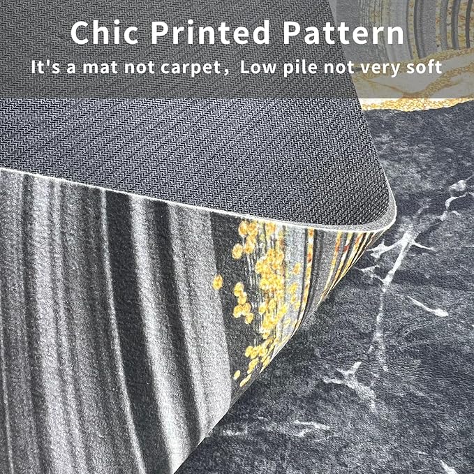 Grey Gold Marble Bathroom Mats Rugs Sets 3 Piece, Abstract Bath Mat Quick Dry Thin Rubber Back Diatomaceous Earth Rugs with U-Shaped Contour Toilet Mat for Bathroom Decor Floor Shower Room