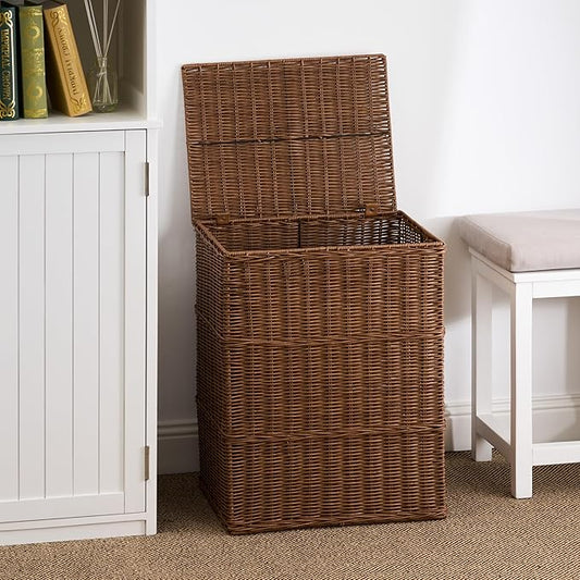 Joseph Rectangular Laundry Basket with Lid – Resin Wicker Hamper for Bedroom or Bathroom, Espresso Brown, 17"x24"