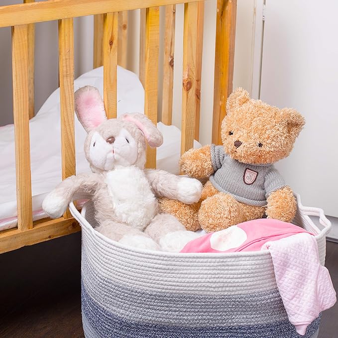 Cotton Rope Basket - Large Decorative Woven Storage Blanket Basket Bin with Handles for Organizing Baby Nursery, Dog Toy, Stuffed Animal or Laundry