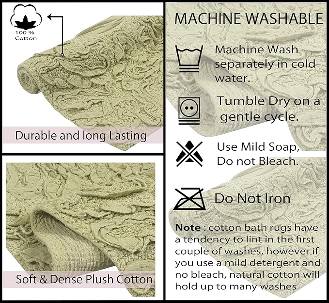 Home Weavers Bell Flower Collection 100% Cotton Tufted Bath Rugs, Extra Soft and Absorbent Bath Rugs, Non-Slip Bath Mats, Machine Washable, Bath Mats for Bathroom Floor and Tub, 21"x54" Runner, Green
