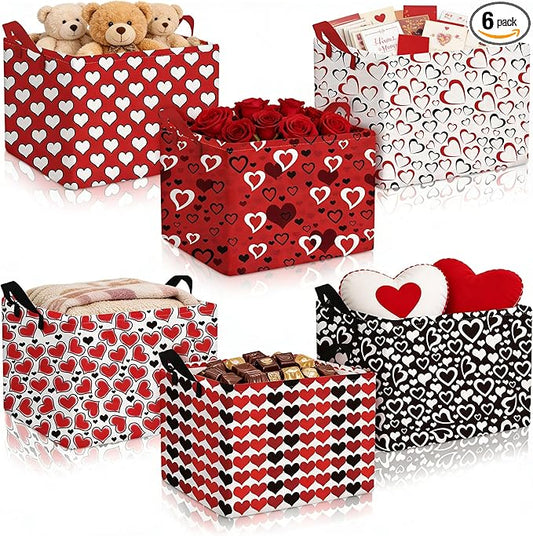 Youyole 6 Pcs Galentine's Day Gifts Basket Set Valentine's Day Storage Bins Red Heart Empty Gifts Basket Organizer with Love Pattern Valentine Decorative Container Box with Handle for Closet Shelf