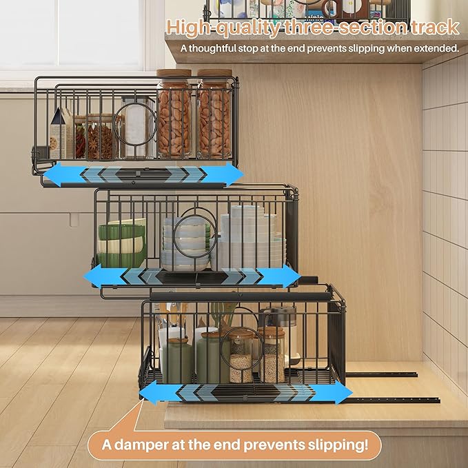 Metal Drawer Organizer for Closet with Sliding Rail, Metal Bbasket Storage Drawers for Wardrobe, Stackable Wire Bins for Clothing and Accessories-Black-4-Pack