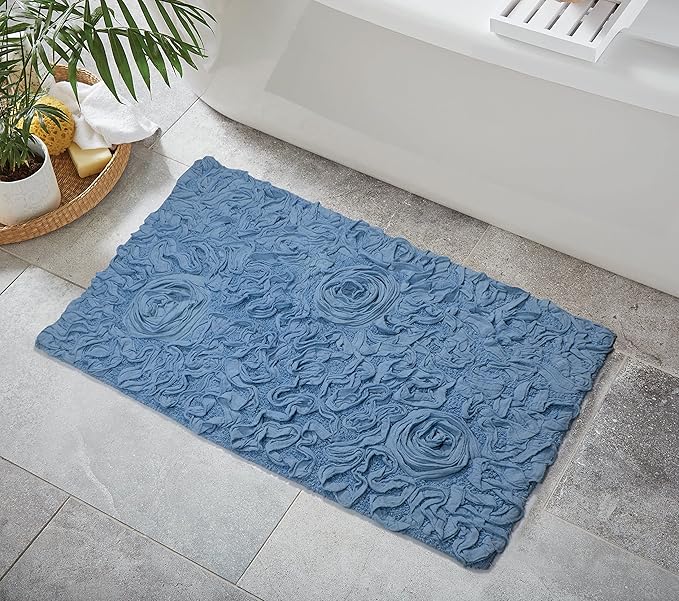 Home Weavers Bell Flower Collection 100% Cotton Tufted Bath Rugs, Extra Soft and Absorbent Bath Rugs, Non-Slip Bath Mats, Machine Washable, Bath Mats for Bathroom Floor, 24"x40" Rectangle, Sky Blue