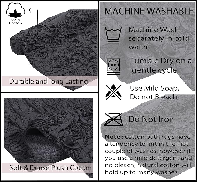Home Weavers Bell Flower Collection 100% Cotton Tufted Bath Rugs, Extra Soft and Absorbent Bath Rugs, Non-Slip Bath Mats, Machine Washable, Bath Mats for Bathroom Floor, 17"x30" Slice Rug, Gray