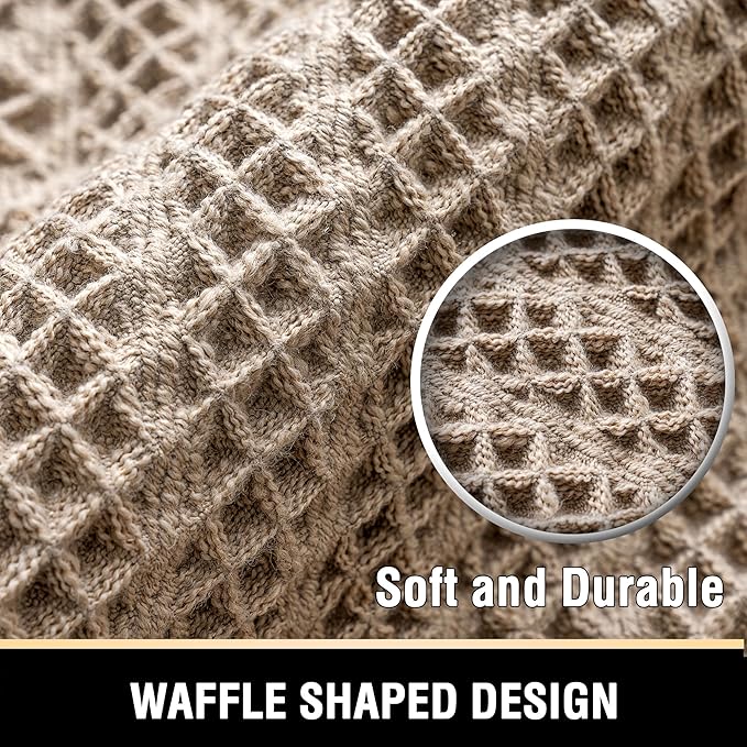 H.VERSAILTEX Waffle Bath Mat Super Absorbent Boho Bath Mat Non Slip Bath Rugs for Bathroom Floor Machine Washable Dry Fast Bathroom Rugs with Tassels (20 x 32 Plus 17 x 24 Inches, Irish Cream)