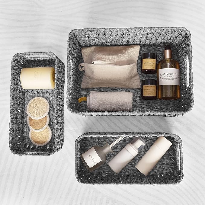 GRANNY SAYS Bundle of 2-Pack Storage Wicker Baskets with Handles & 3-Pack Wicker Storage Baskets for Organizing