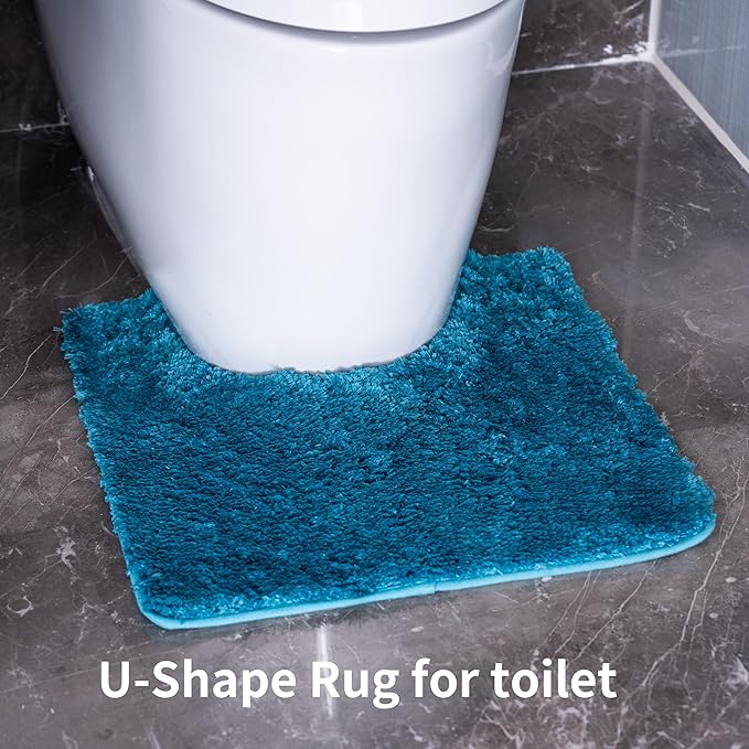 3 Pieces Luxury Bathroom Rug Set with U-Shaped Toilet Rug, Non-Slip Rubber Bottom, Thick Microfiber Fluffy Plush, Water Absorption, Quick Dry, Ultra Soft, Bath Mats for Bathroom, Tub(Turquoise)