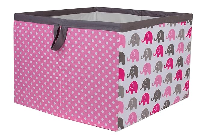 Bacati - Large Storage Tote Elephants Pink/Grey 14 x 14 x 10 inches