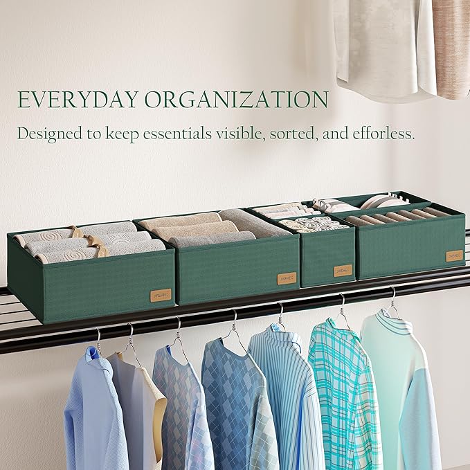 Clothes Drawer Organizer - Set of 6 Foldable Drawer Organizers bins for Dresser, Underwear, Socks & Baby Clothes Storage,Green
