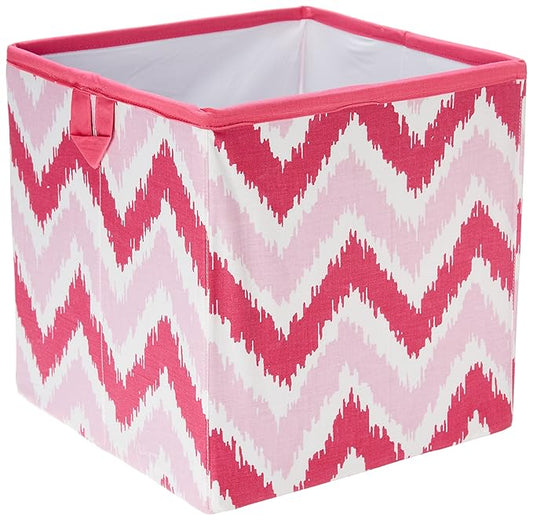 Bacati -Small Storage Tote Mix N Match Ikat Chevron/Dots Pink/Fuschia 10 X 10 X 10 inches