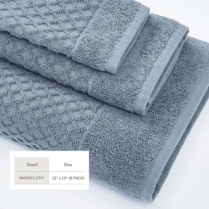 Great Bay Home Blue Washcloths - 100% Cotton 6 Pack 13x13 Washcloth Set - Absorbent, Durable, Quick-Dry Face Towels for Bathroom (Chambray Blue)