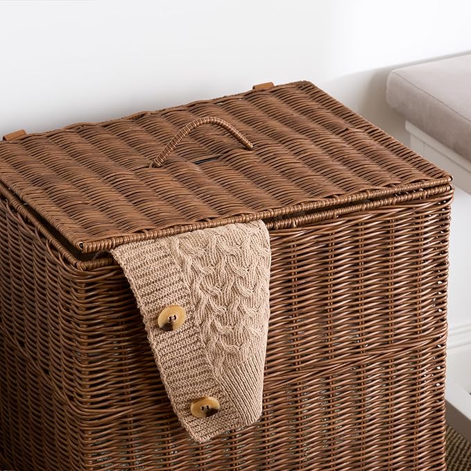 Joseph Rectangular Laundry Basket with Lid – Resin Wicker Hamper for Bedroom or Bathroom, Espresso Brown, 17"x24"