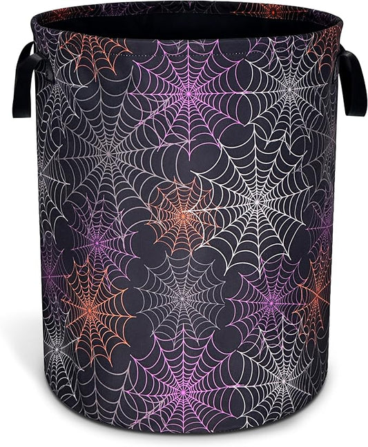 Spider Web Laundry Basket Gothic Print Oxford Cloth Laundry Hamper With Handle Foldable Portable Clothes Storage Basket 18.9 X 16.5 In Storage Bag For Laundry Room/Bathroom/Bedroom/Dormitories