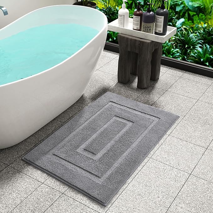 HOMORE Grey Bathroom Rug 24x17 Inch Soft Absorbent Microfiber Small Bathroom Rugs, Washable Bath Rug Runner for Bathrooms Non Slip Bath Rugs for Shower Tub