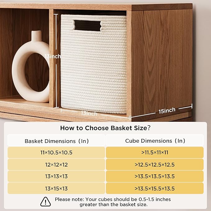 UBBCARE Set of 2 Kallax Storage Cubes-13 ×15 ×13 Inch, Cotton Rope Basket for Shelves, Toys, Book, Cube Storage Bin with Handles, Woven Storage Basket for Organizing, Beige