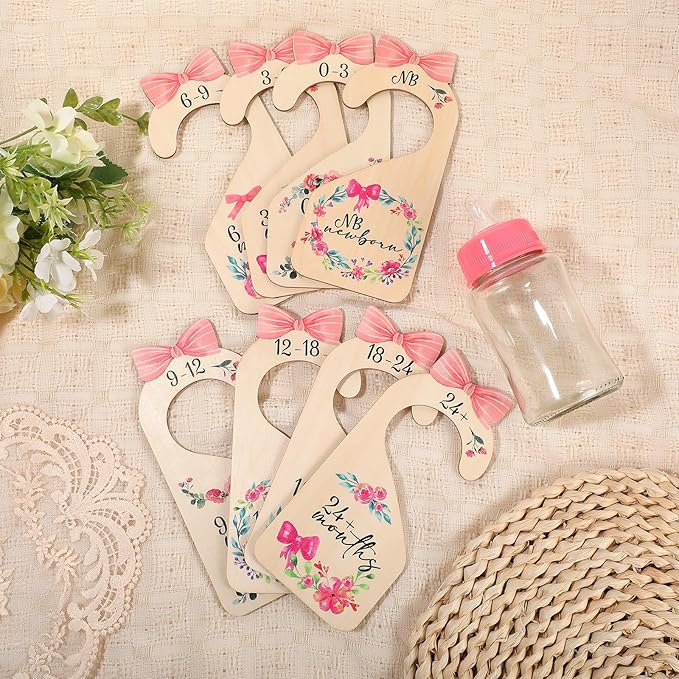 8Pcs Baby Closet Dividers Double Sided Baby Clothes Dividers Beautiful Wooden Nursery Clothes Size Hanger Organizer Minimalist Cute Design Decor Cloth Hanger Divider for Cloth Organizer