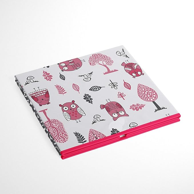 Bacati - Large Storage Tote Owls in the Woods Pink/Grey 14 X 14 X 10 inches