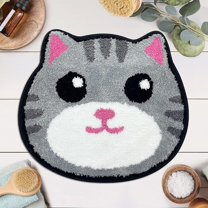 Hexagram Cat Rug, Bath Mat, Cat Bathroom Decor for Home, Cute Small Bath Mat Indoor Gifts 20×22 Inch, Non Slip Strong Absorbent Soft Washable Animal Bathroom Rug for Tub, Door, Shower Room, Bedroom
