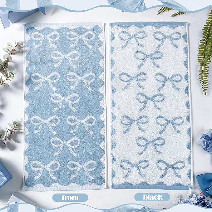 4 Pcs Blue Bow Hand Towels for Bathroom 13 x 29'' Soft 100% Cotton Coquette Face Towel Valentine's Day Kitchen Decor Absorbent Preppy Bathroom Decor Bridal Shower Wedding Gift