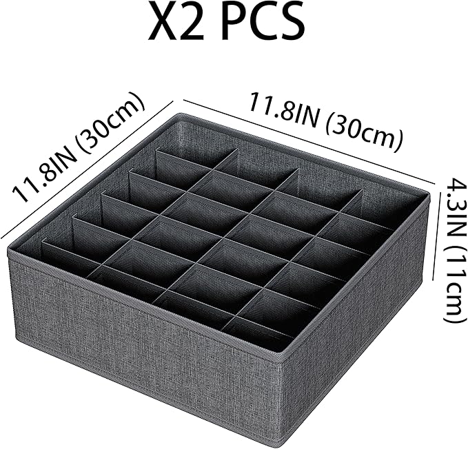 2Pack Drawer Organizer Divider, Foldable Closet Storage Organiz`er Basket, and Fabric Organization Bins for Clothes, Socks, Underwear, Bras, Ties, Accessories, (Dark Gray)