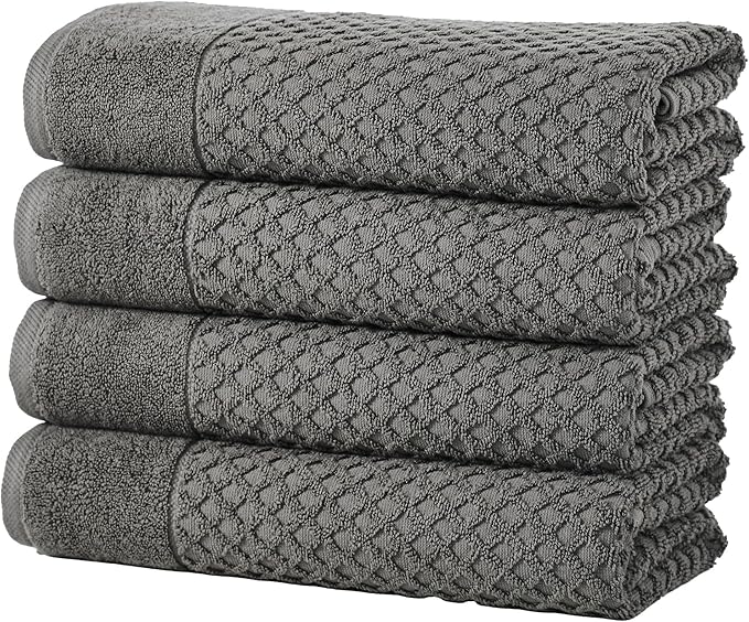Great Bay Home Bath Towels - 100% Cotton 4 Pack 54x27 Bath Towel Set - Absorbent, Durable, Quick-Dry Towels for Bathroom (Dark Grey)