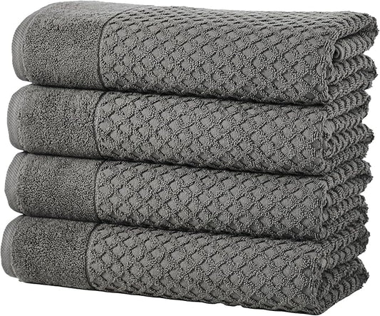 Great Bay Home Bath Towels - 100% Cotton 4 Pack 54x27 Bath Towel Set - Absorbent, Durable, Quick-Dry Towels for Bathroom (Dark Grey)