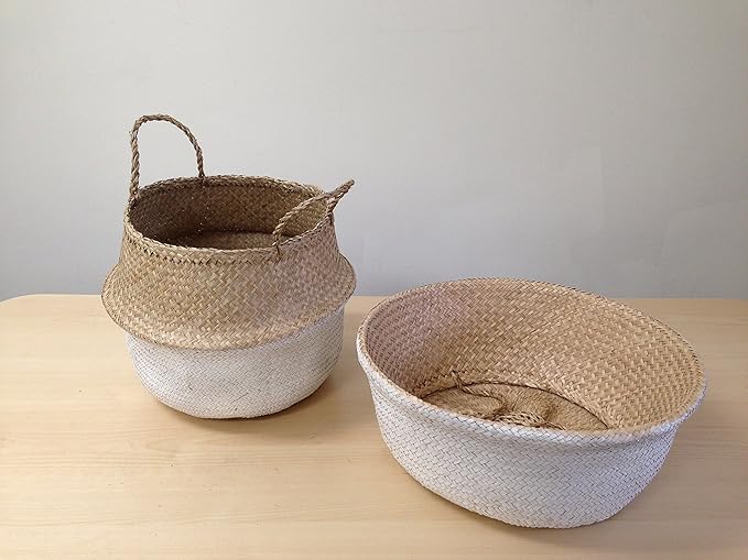 Dipped White Sea Grass Belly Basket Panier Boule Storage Nursery Toy Laundry Easter (Medium)