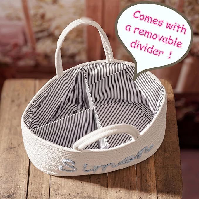 JUPPE Custom Baby Shower Basket, Personzlized Basket with Baby Name, Baby Boy Girl Storage Organizer Cotton Rope Nursery Decor Newborn Gift (style 1) (Style 2)
