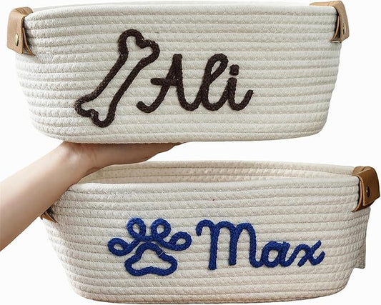 JUPPE Custom Pet Dog Gift Basket with Personalized Name, Cat or Dog Toys and Storage Organizer Customize Pet Cotton Rope Basket Gifts (Pet style)