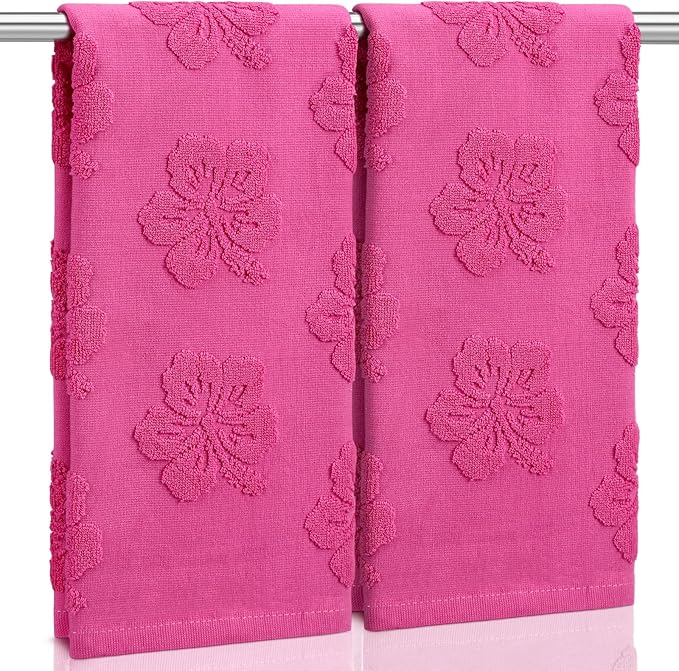 2 Pcs Hibiscus Hand Towels for Bathroom Rose Red Hibiscus 100% Cotton Jacquard Weave Hand Towels Absorbent Soft for Spring Summer Home Bathroom Kitchen Decor, 29.5 x 13.8 Inch