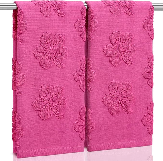 2 Pcs Hibiscus Hand Towels for Bathroom Rose Red Hibiscus 100% Cotton Jacquard Weave Hand Towels Absorbent Soft for Spring Summer Home Bathroom Kitchen Decor, 29.5 x 13.8 Inch