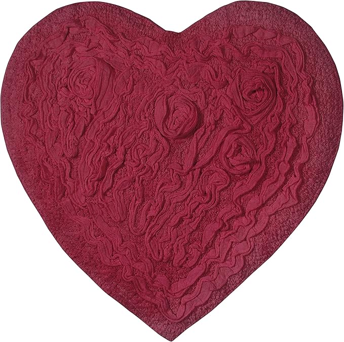 Home Weavers Bell Flower Collection 100% Cotton Tufted Bath Rugs, Extra Soft and Absorbent Bath Rugs, Non-Slip Bath Mats, Machine Washable, Bath Mats for Bathroom Floor and Tub, 25"x25" Heart, Red