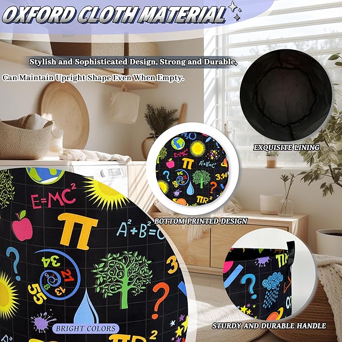 Funny Laundry Basket Oxford Cloth Foldable Geometry Pattern Laundry Hamper With Handle Portable Clothes Organizer Storage Basket 18.9x16.5 Inch For Laundry Room/Bedroom/Bathroom