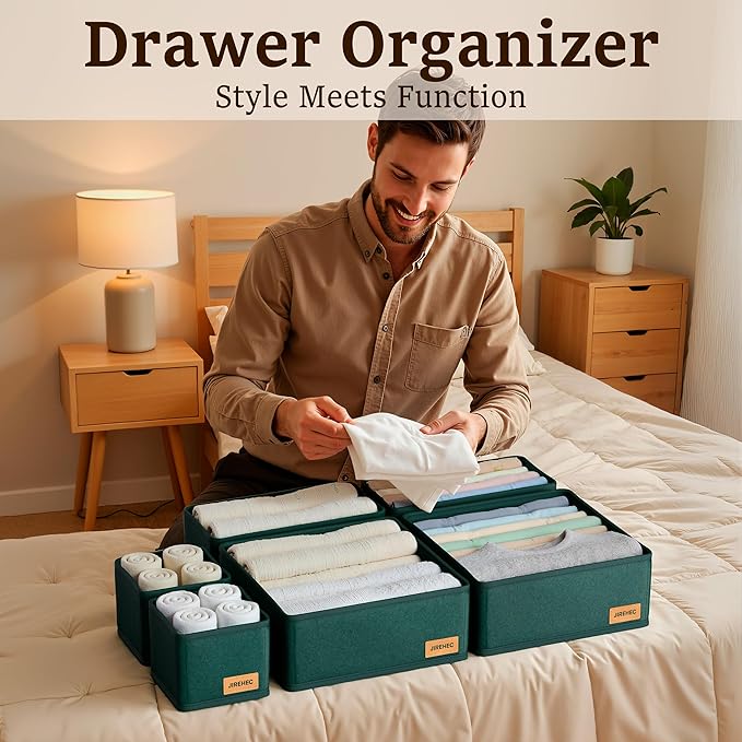 Clothes Drawer Organizer - Set of 6 Foldable Drawer Organizers bins for Dresser, Underwear, Socks & Baby Clothes Storage,Green