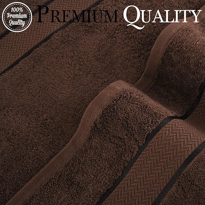6 Piece Luxury Bathroom Towels Set - 100% Cotton, Dark Brown/Chocolate, Includes 2 Bath Towels, 2 Hand Towels, and 2 Washcloths - Quick Dry, Absorbent, Plush, Soft