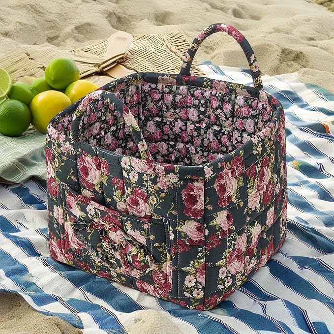 Boho Fabric Storage Basket, Large Capacity Laundry Basket, 12.2'' x 10.23'' x 10.23'' Collapsible Laundry Hamper with Easy Carry Handles (Gray, L)