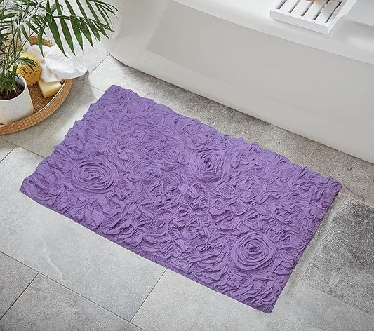Home Weavers Bell Flower Collection 100% Cotton Tufted Bath Rugs, Extra Soft and Absorbent Bath Rugs, Non-Slip Bath Mats, Machine Washable, Bath Mats for Bathroom Floor, 24"x40" Rectangle, Purple
