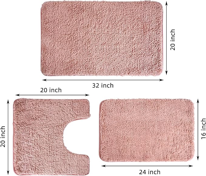 3 Pieces Luxury Bathroom Rug Set with U-Shaped Toilet Rug, Non-Slip Rubber Bottom, Thick Microfiber Fluffy Plush, Water Absorption, Quick Dry, Ultra Soft, Bath Mats for Bathroom, Tub(Coral)