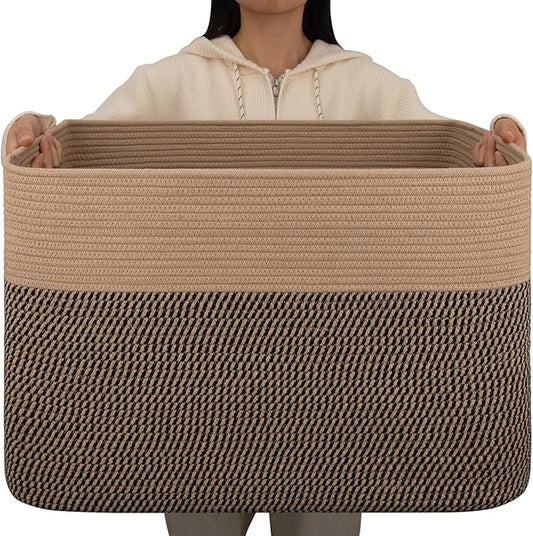 OIAHOMY 108L Extra Large Blanket Basket, 25”x16”x16” Laundry Basket, Blanket Storage for Living Room, Dog Toy Storage with Handle - Yellow & Black