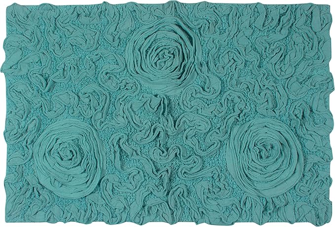 Home Weavers Bell Flower Collection 100% Cotton Tufted Bath Rugs, Extra Soft and Absorbent Bath Rugs, Non-Slip Bath Mats, Machine Washable, Bathroom Bath Mats for Floor, 21"x34" Rectangle, Turquoise