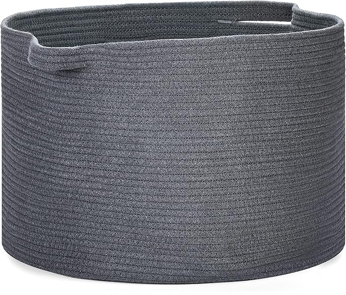 Blanket Basket - 20"x 20"x 13" Cotton Rope Basket for Living Room, Baby Toy Storage Basket, Large Woven Laundry Basket (Gray)
