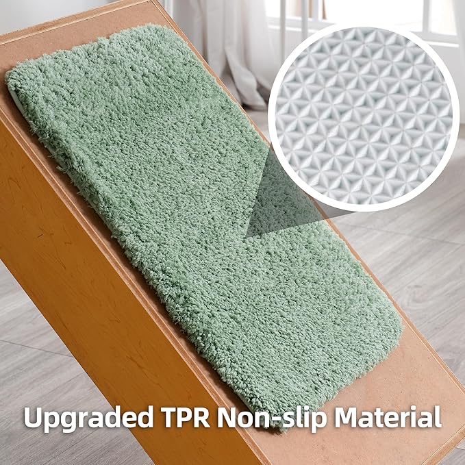 3 Pieces Luxury Bathroom Rug Set with U-Shaped Toilet Rug, Non-Slip Rubber Bottom, Thick Microfiber Fluffy Plush, Water absorption, Quick Dry, Ultra Soft, Bath Mats for Bathroom, Tub(Leaf Green)
