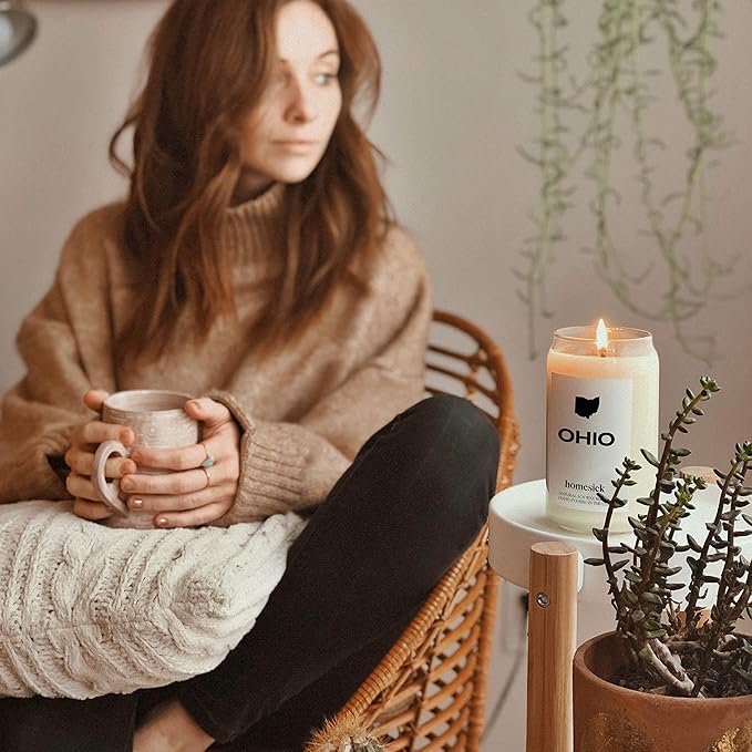 Homesick Scented Candles for Home (Ohio) - 13.75 oz Long-Lasting Soy Wax Jar Candle for Women & Men for All Occasions, 60-80 Hours Burn Time - Notes of Honeysuckle & Orange Zest