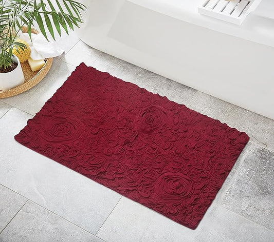 Home Weavers Bell Flower Collection 100% Cotton Tufted Bath Rugs, Extra Soft and Absorbent Bath Rugs, Non-Slip Bath Mats, Machine Washable, Bath Mats for Bathroom Floor and Tub, 24"x40" Rectangle, Red