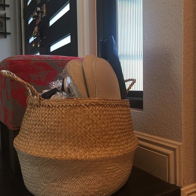Dipped White Sea Grass Belly Basket Panier Boule Storage Nursery Toy Laundry Easter (Small)