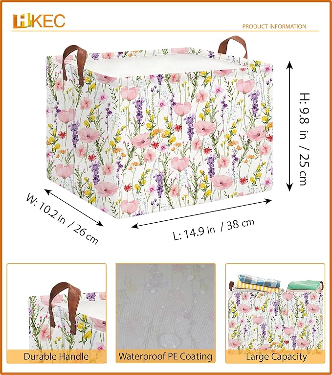 Rectangle Storage Basket with Handles,Collapsible Storage Bin,Books Box,Gift Basket(Flowering Shrubs)